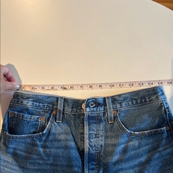 Levi's Blue Jean Shorts with Frayed Hem - Picture 5 of 6